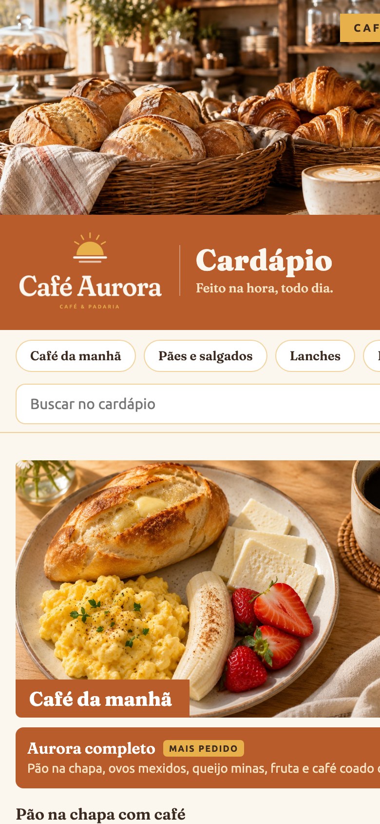 Cardápio no celular
